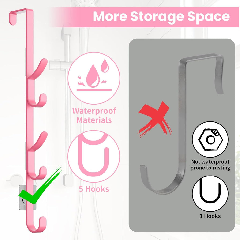 Over The Door Hooks, Metal Door Hooks for Hanging, Over The Door Purse Organizer for Coat Hanger, Back of Shower Door for Hanging Towel Rack Clothes, Hat, Bathroom, Closet (Pink-4Packs)