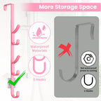 Over The Door Hooks, Metal Door Hooks for Hanging, Over The Door Purse Organizer for Coat Hanger, Back of Shower Door for Hanging Towel Rack Clothes, Hat, Bathroom, Closet (Pink-4Packs)