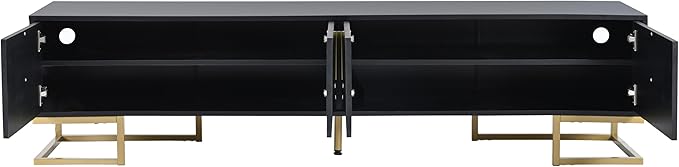 Ball & Cast Modern TV Stand with Storage Cabinets for TVs up to 80", Luxury Media Console w/Metal Legs & Gold Handles,Geometric Lines & Adjustable Shelf,Entertainment Center for Living Room,Black