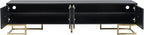 ON-TREND Modern TV Stand with Metal Legs and Gold Handles for TVs Up to 80'', Media Console Table with Cabinets and Adjustable Shelves, Luxury TV Cabinet with Geometric Lines for Living Room, Black