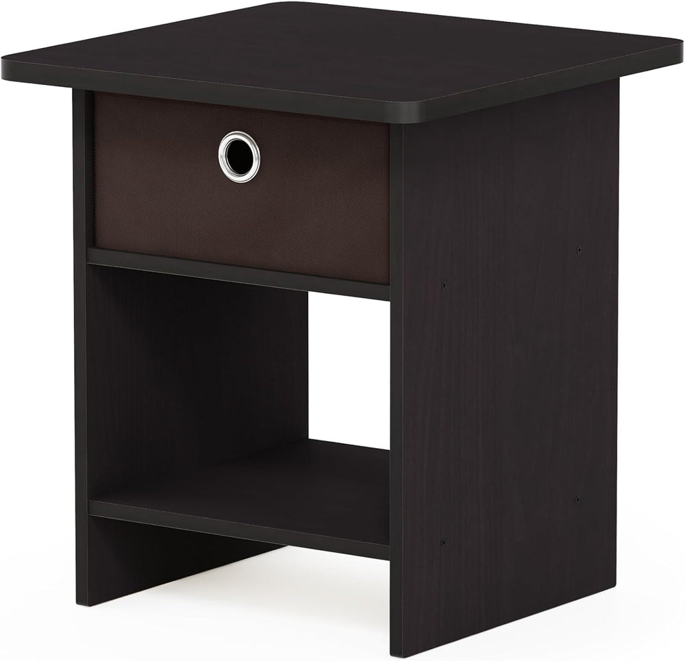 Square End Table with Storage Bin, Bedside Table with Open Back Shelf, Round ...