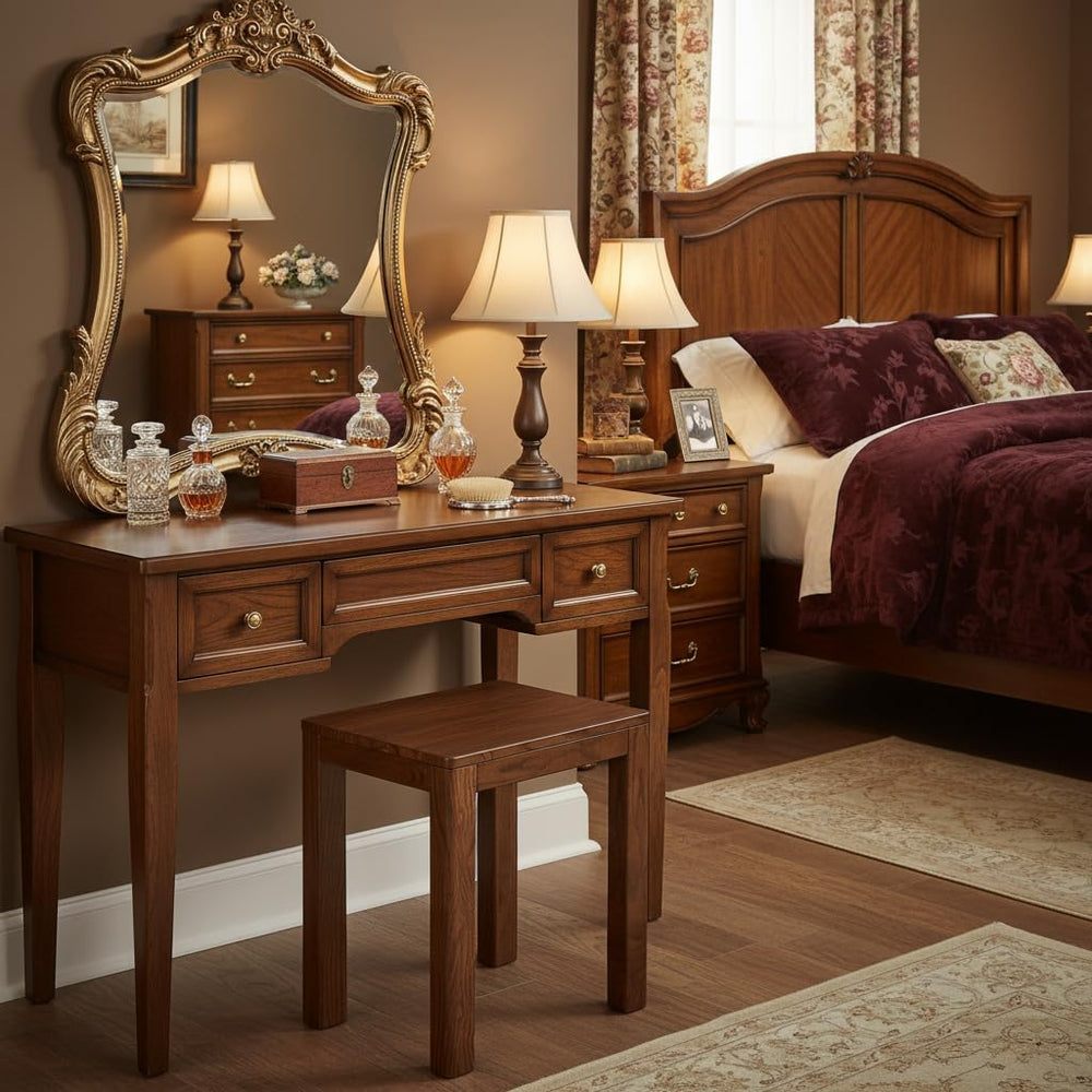 100% Solid Wood End Table for Living Room, Walnut Dining Stools with Round Ed...