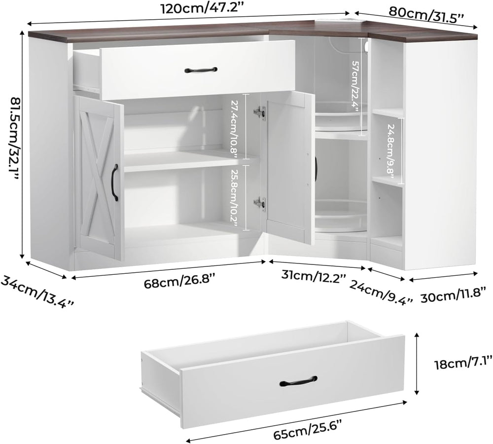 Corner Cabinet w/Charging Station, Kitchen Pantry w/Lazy Susan Turntable | Fa...
