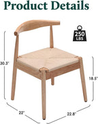 Farini Mid Century Modern Dining Chairs Set of 4, Solid Wood Frame Kitchen Chairs with Woven Upholstered Seat for Dining Room & Breakfast Nook,Natural-Beige