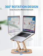 Adjustable Laptop Stand with 360 Rotating Base, Computer Stand for Laptop Ergonimic Foldable Laptop Riser for Desk Compatible with MacBook Pro/Air Notebook up to 16 Inches, Gold