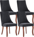 Linen Dining Chairs Set of 4，Fabric Channel Tufted Kitchen Chairs, Upholstered Accent Chairs with Curved Solid Wood Legs, Comfortable Dining Chair for Dining Room, (Black, 4pc)