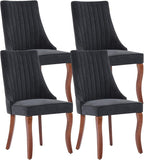 Linen Dining Chairs Set of 4，Fabric Channel Tufted Kitchen Chairs, Upholstered Accent Chairs with Curved Solid Wood Legs, Comfortable Dining Chair for Dining Room, (Black, 4pc)