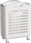 Rolling Laundry Hamper with Wheels White Plastic Storage Bin with Handles, 14W×11D×21H Large Capacity for Small Spaces, Bedroom & Bathroom