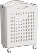 Rolling Laundry Hamper with Wheels White Plastic Storage Bin with Handles, 14W×11D×21H Large Capacity for Small Spaces, Bedroom & Bathroom
