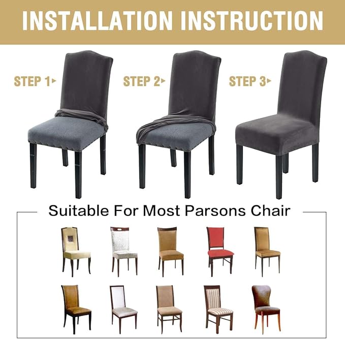 H.VERSAILTEX Velvet Dining Chair Covers Stretch Chair Covers for Dining Room ...