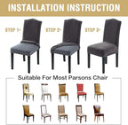 H.VERSAILTEX Velvet Dining Chair Covers Stretch Chair Covers for Dining Room Set of 6 Parson Chair Slipcovers Chair Protectors Covers Dining, Soft Thick Solid Velvet Fabric Washable, Grey
