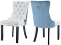 Dining Chairs Set of 2, Upholstered Tufted Dining Room Chairs with High Back, Nailhead Trim and Solid Wood Legs, Modern Dinning Chair for Dining Room, White Pu Leather Splicing Blue Velvet