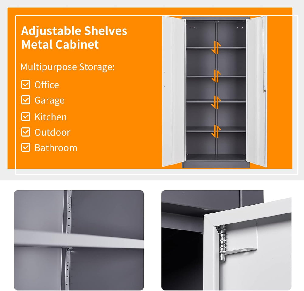 MIIIKO Metal Cabinet with Doors and Shelves, Tall Filing Cabinet for Home Off...