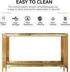55” Rectangle Glass Console Table, 2-Tier Sofa Table with Clear Tempered Glass Top Golden Mirrored Stainless Steel Legs, Modern Luxury Narrow Entryway Table with Lower Shelf for Living Room