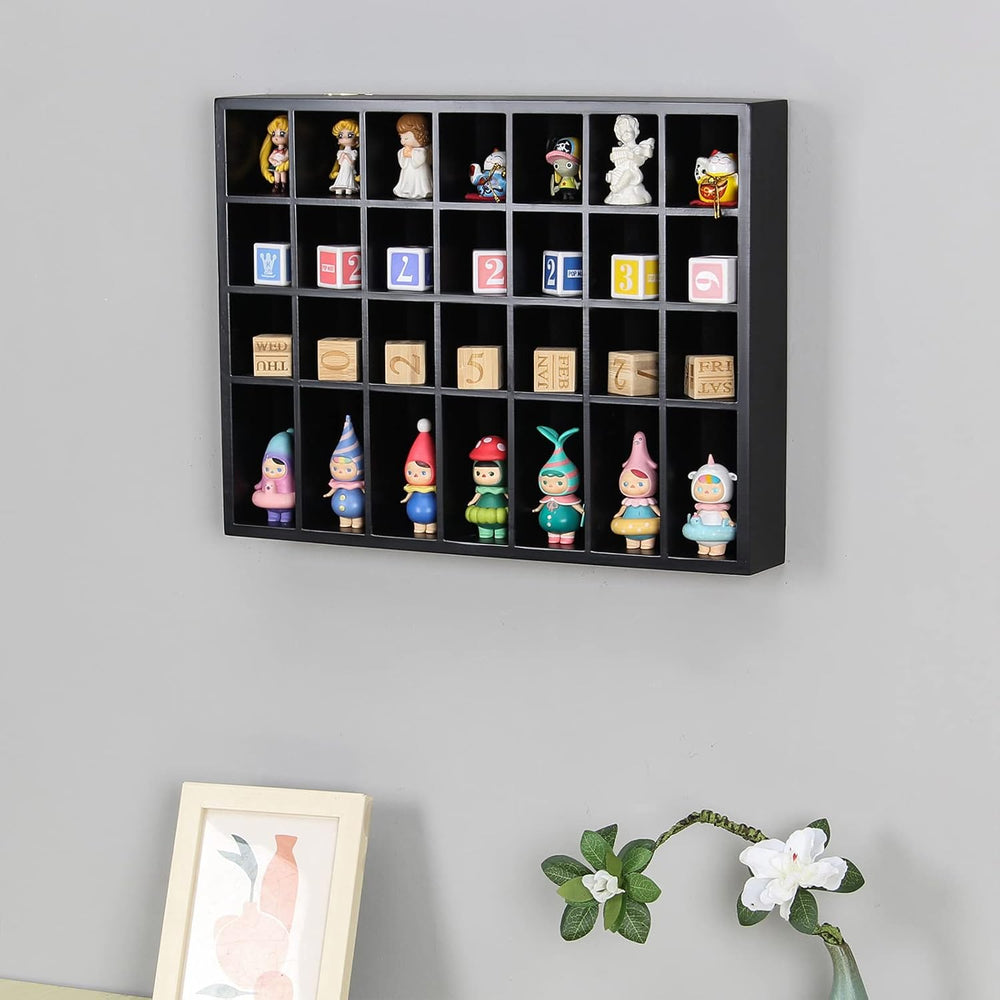 Black Shot Glass Display Case 18" x13" Solid Wood Wall Mounted Coll...