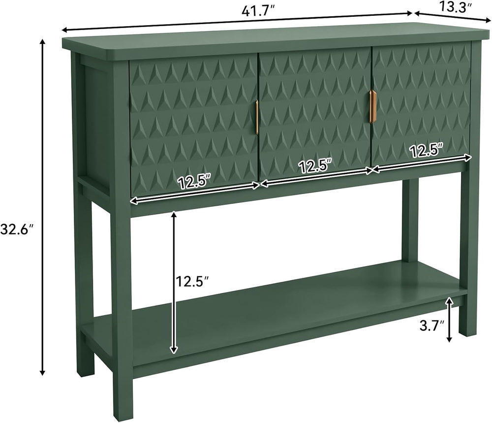 42” Modern Console Table with 3 Diamond Doors & Shelf for Entryway, Green...