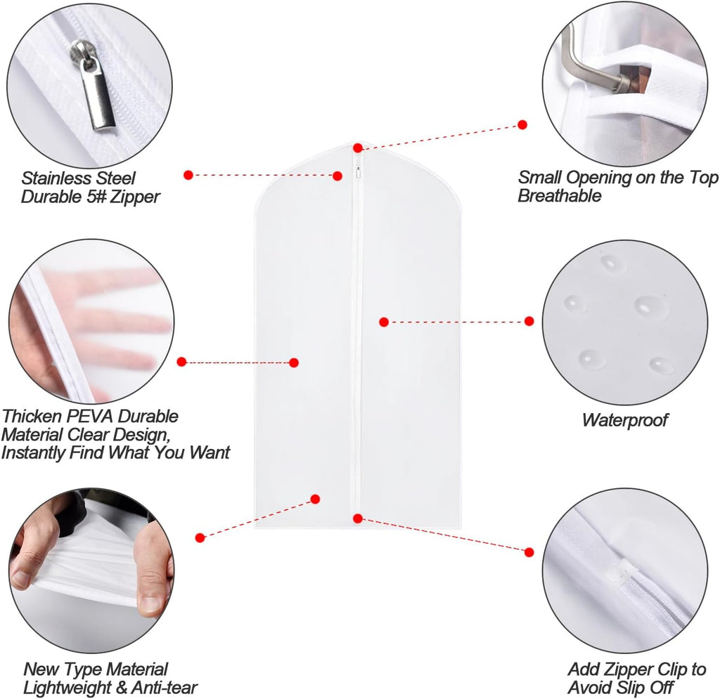 Garment Bags Covers 24''X60'' Dress Bags for Hanging Clothes (Pack of 6) with Study Full Zipper Coat Covers for Closet Clothes Storage Travel