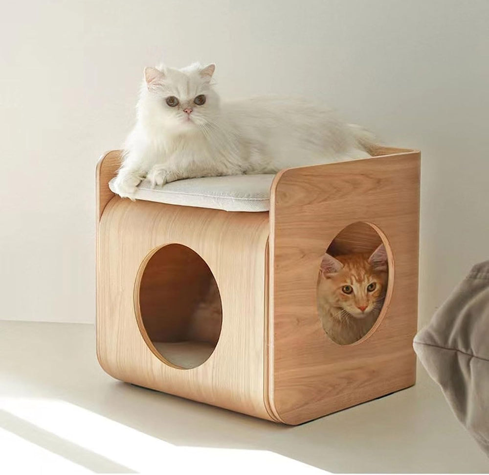 Rustic Side Table Multipurpose Wood End Table Side, with Cat Bed Cave Furnitu...