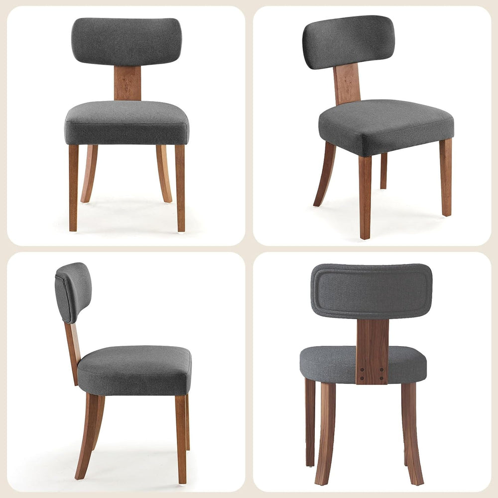 LUXOAK Mid Century Modern Dining Chairs Set of 2, Linen Upholstered Kitchen C...