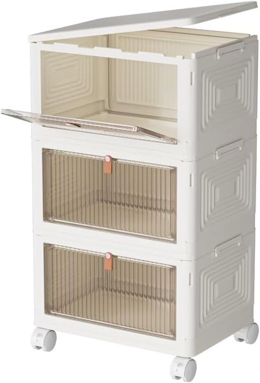 23Qt Plastic Storage Bins with Lids 3 Tier, Stackable for Storage, Boxes Lids, Containers, Multifunctional Folding Bedroom, Living Room, Study, Toy White