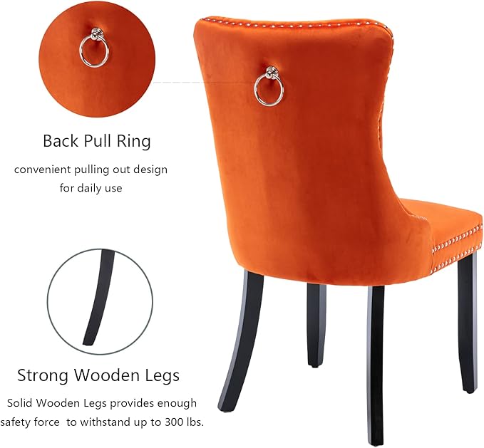 Velvet Dining Chairs Set of 4, Upholstered Dining Room Chairs with Back Ring ...