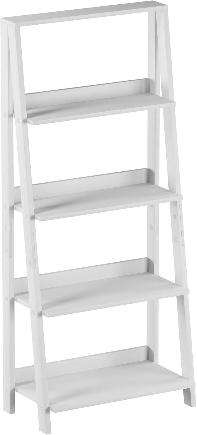 4-Tier Ladder Bookshelf - Freestanding Shelved Bookcase with X-Back Frame and Leaning Look - Display Shelves for Home or Office by Lavish Home (White)