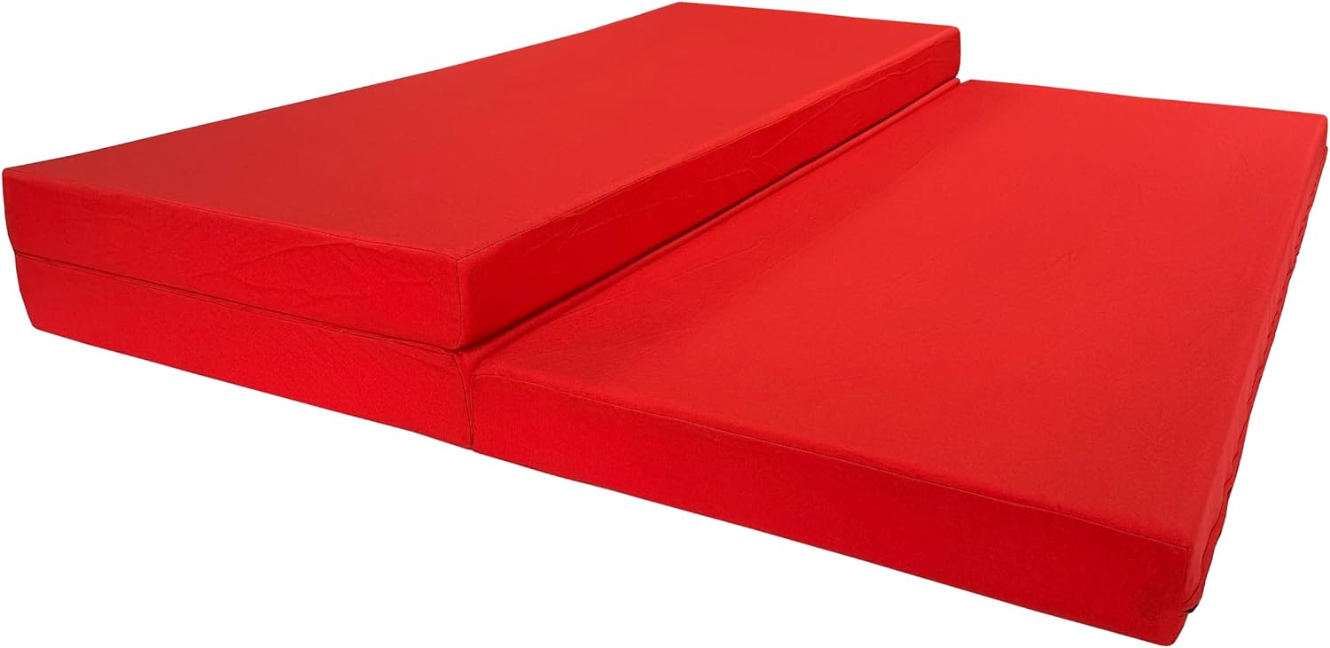 D&D Futon Furniture Portable Trifold Mattress, Foldable Foam Mattresses Small Space Saving Guest, Floor Fold Out Bed Ottoman, 4 inch Folding Cushion Pad Camping RV (Full Size 4x54x75, Red)
