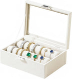 Bracelet Display Holder with Clear Lid, Jewelry Storage Organizer Box Case with Rods for Bangles, Watches, Women (Beige)
