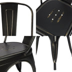 Devoko Metal Indoor-Outdoor Chairs Distressed Style Kitchen Dining Chairs Stackable Side Chairs with Back Set of 4 (Black Gold)