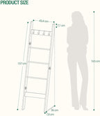 Blanket Ladder for Living Room, Decorative Quilt Rack with 4 Removable Hooks, 5-Tier Farmhouse Ladder Holder Shelf Organizer for Bedroom, Black BR02104B
