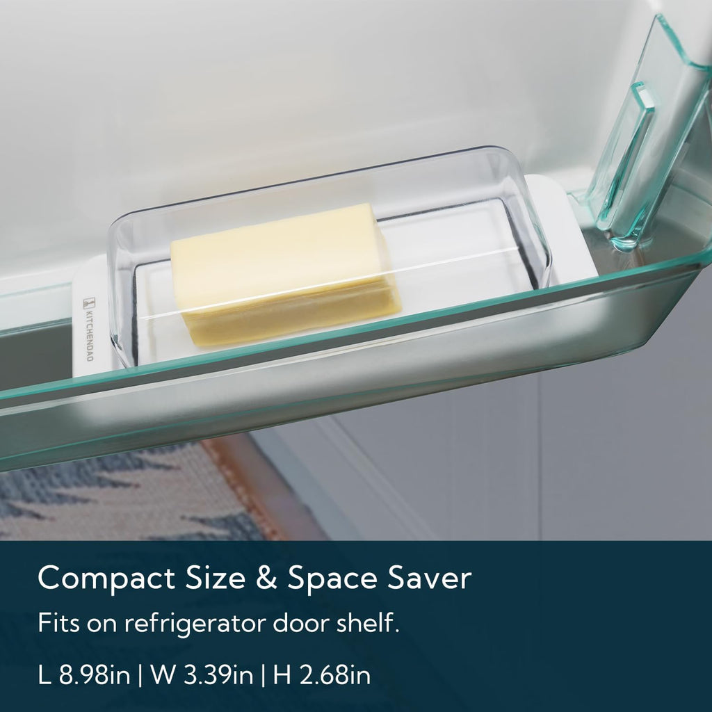 KITCHENDAO Airtight Butter Dish with Lid for Countertop and Refrigerator Door Shelf, Butter Keeper, Plastic Butter Holder Tray Container for West/East Coast Butter, White