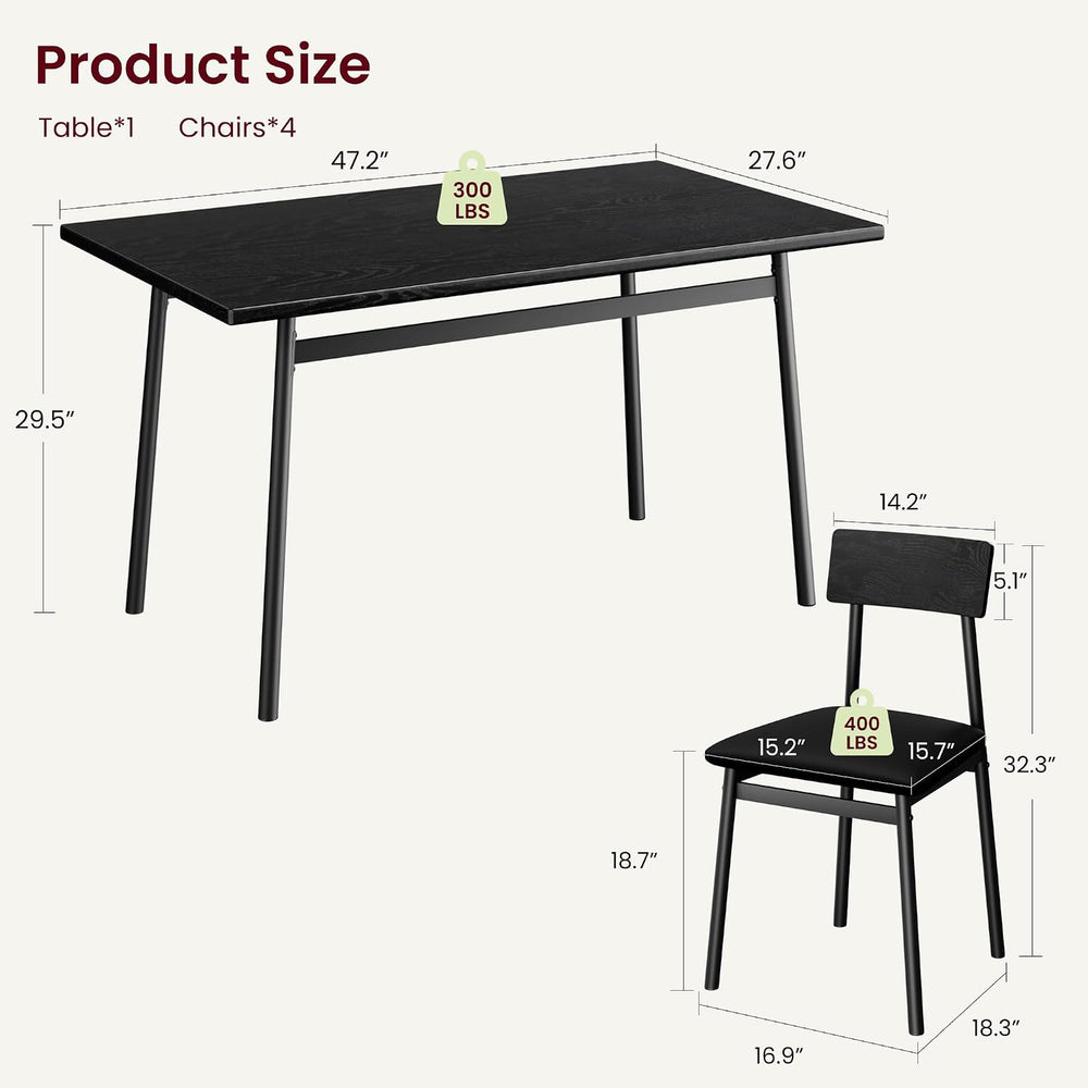 Garvee Dining Table Set for 4 with 4 Upholstered Chairs, Dining Room Table Se...