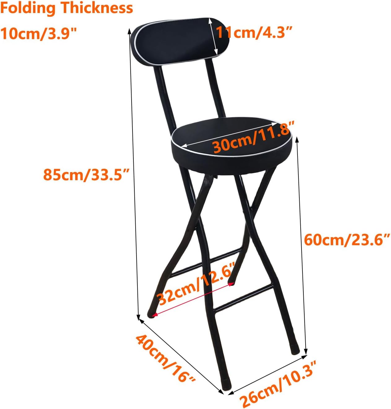 Portable Folding Stool, 330lbs Capacity, Heavy Duty Stool, Foldable Stool for Adults, Dorm, Kitchen, Vanity, Bathroom, Church and Outdoor Use (Black, Sitting Height: 24in)