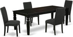 East West Furniture LGDR5-BLK-24 5 Piece Dining Set Includes a Rectangle Dining Room Table with Butterfly Leaf and 4 Black Color Linen Fabric Upholstered Chairs, 42x84 Inch, Black