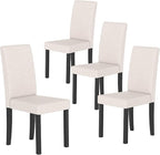 COSTWAY Fabric Armless Dining Chairs Set of 4, Upholstered Kitchen Side Chair w/Rubber Wood Legs, Padded Seat & High Backrest, Mid-Century Modern Accent Chairs for Living Room Restaurant (Beige)