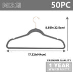 MIZGI Premium Velvet Hangers (50 Pack) Heavy Duty Non Slip Felt Hangers Gray,Rose Gold 360 Degree Swivel Hooks,Space Saving Clothes Hanger,Durable Strong Hanger for Suits,Coats,Pants & Dress