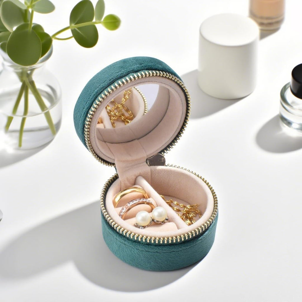 Travel Ring Box with Mirror, Velvet Lined Jewelry Organizer for Women - Mini Portable Case for Engagement, Wedding Band, Earrings,Necklaces | Bridesmaid Proposal Gift (Pink)