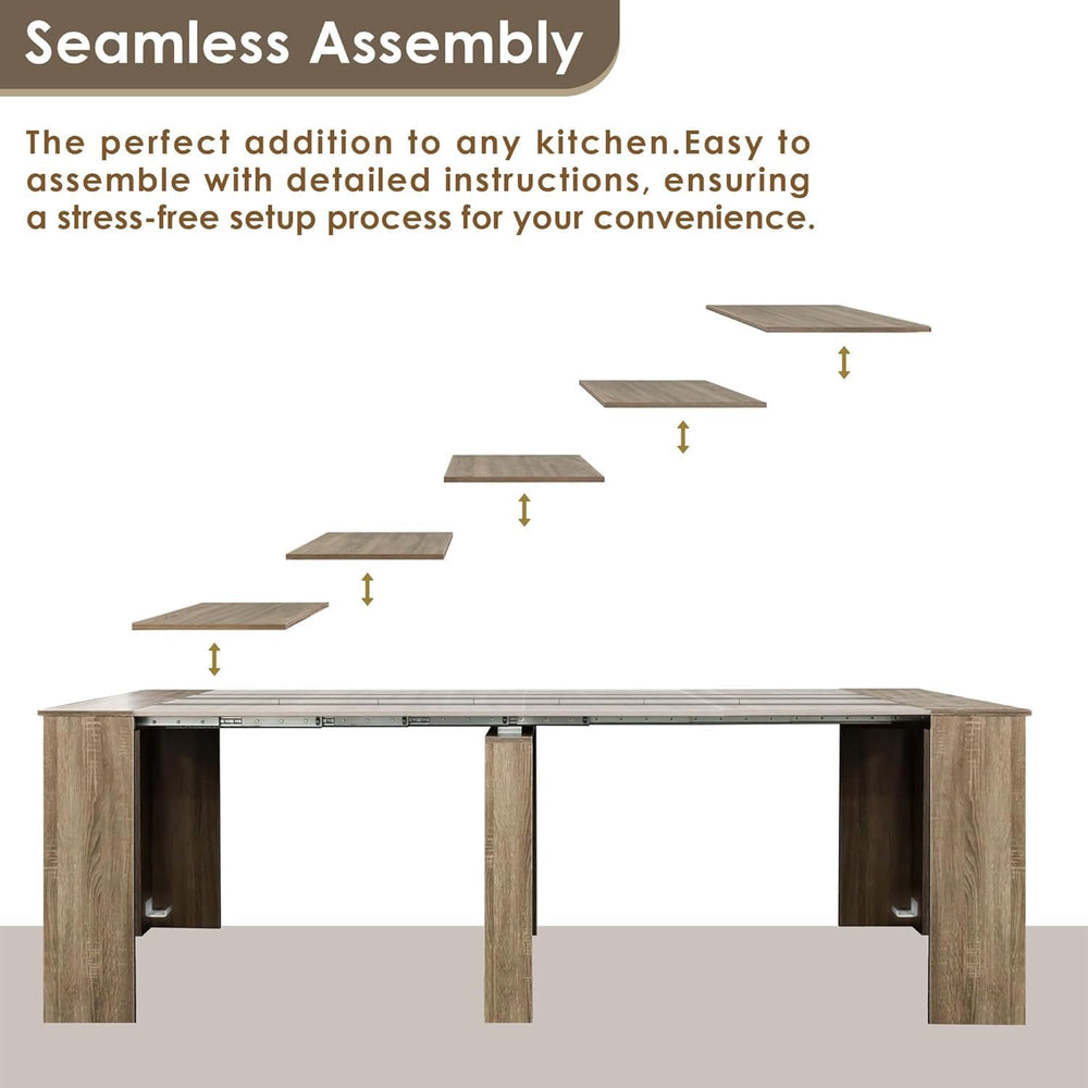 Extendable Dining Table, Transformer Extra Console Table for 1-12 People, Fol...