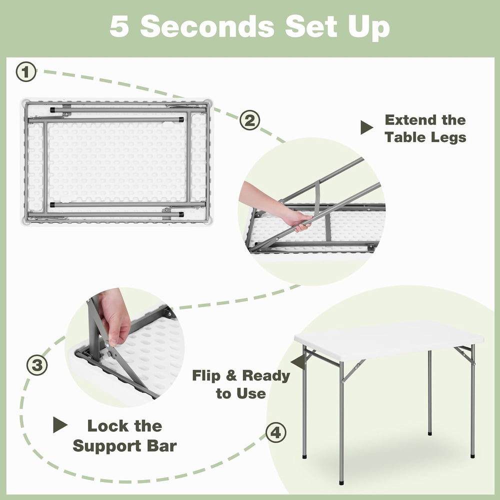 3ft Rectangular Folding Table for All-Occasion, Foldable Table with HDPE Tabl...