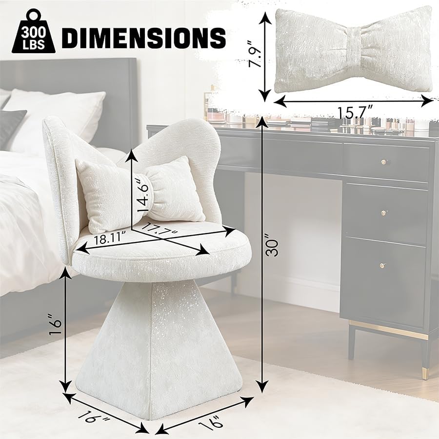 Bedroom Living Room Butterfly Back Chenille Velvet Vanity Stool, Triangular S...