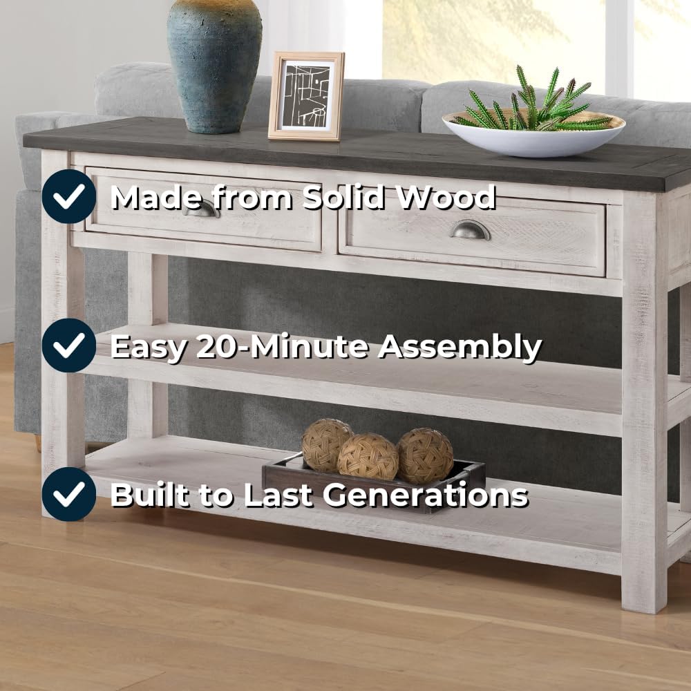 Martin Svensson Home Monterey Solid Wood Sofa Console Table, White & Grey...