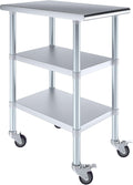 AmGood Stainless Steel Work Table with 2 Shelves and Casters | Metal Utility Table On Wheels (Stainless Steel Work Table with 2 Shelves + Casters, 18" Long x 30" Deep)