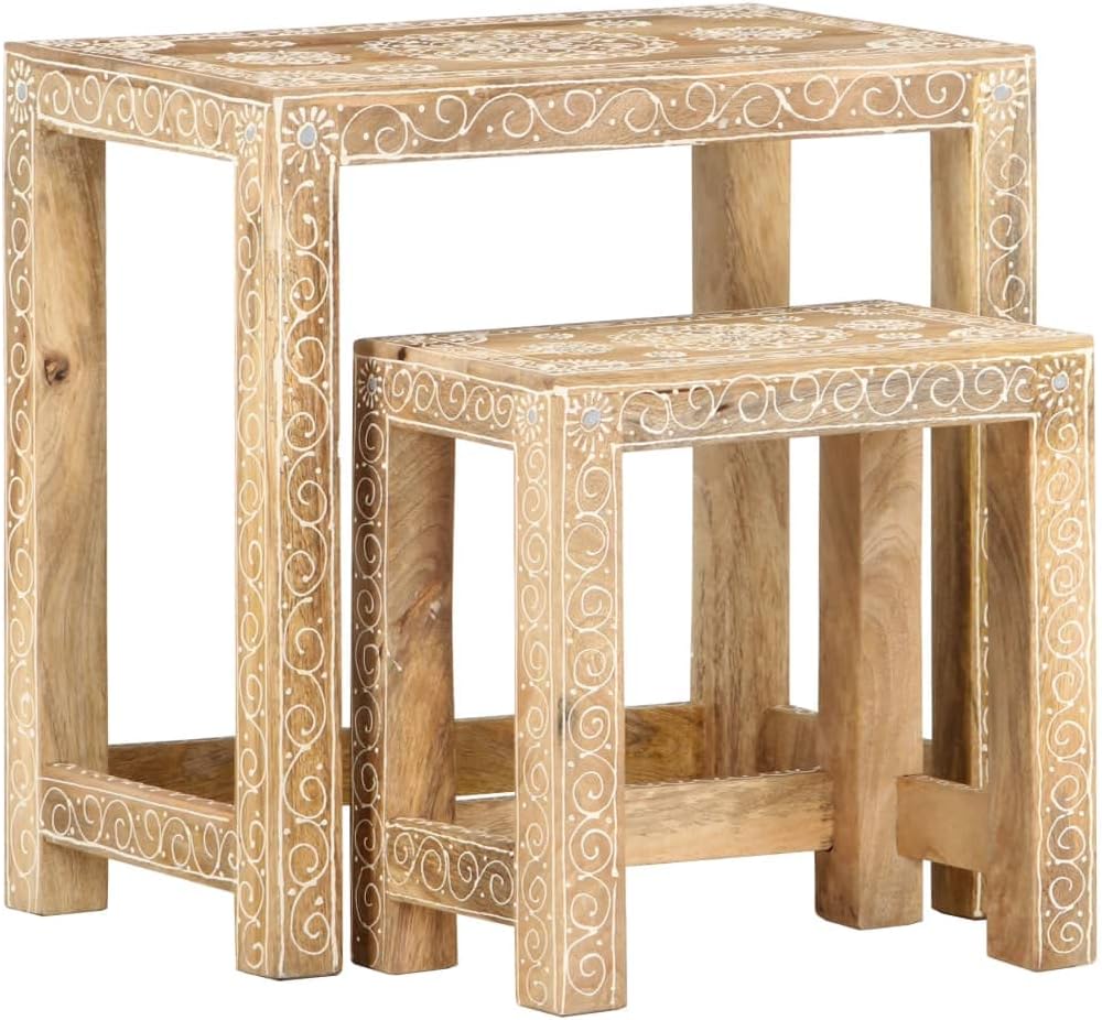 vidaXL 2 Piece Hand-Painted Side Table Set Solid Mango Wood
