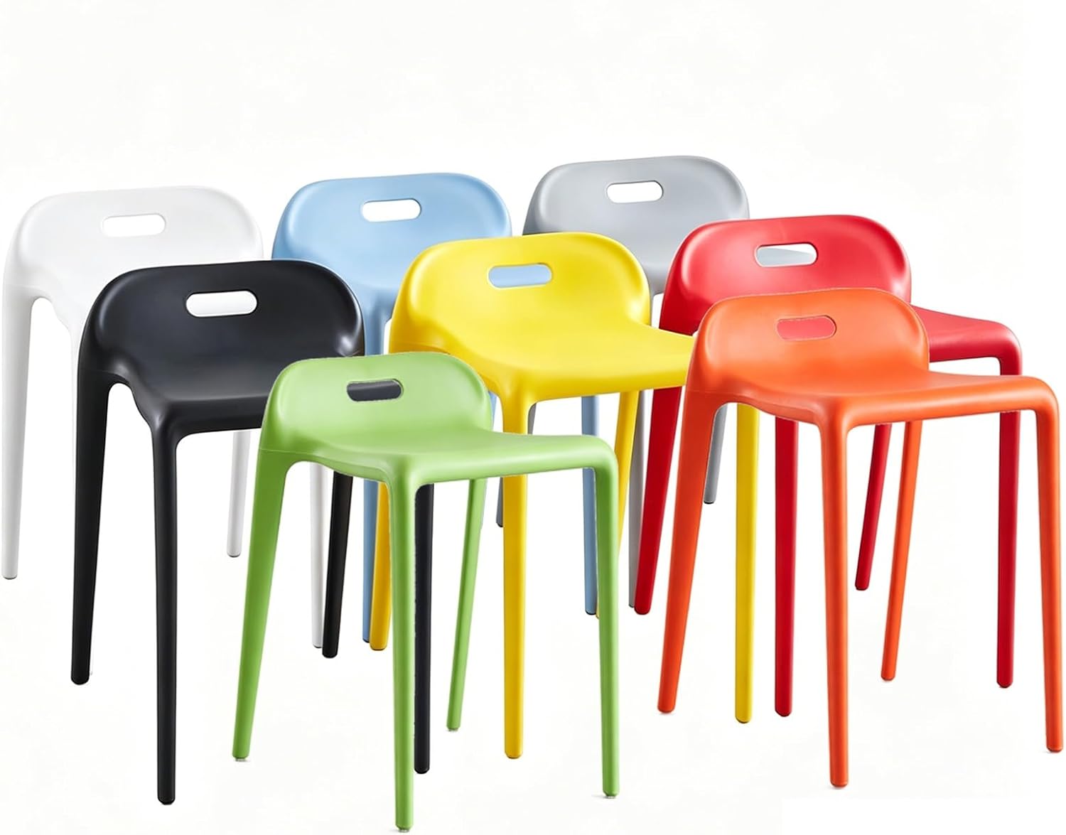 Thickened Plastic Backrest Chair, Wide Seat Plastic Stool, Waterproof Portable Chair, with Smooth Round Corners, for Parties, Home, Office(Green)