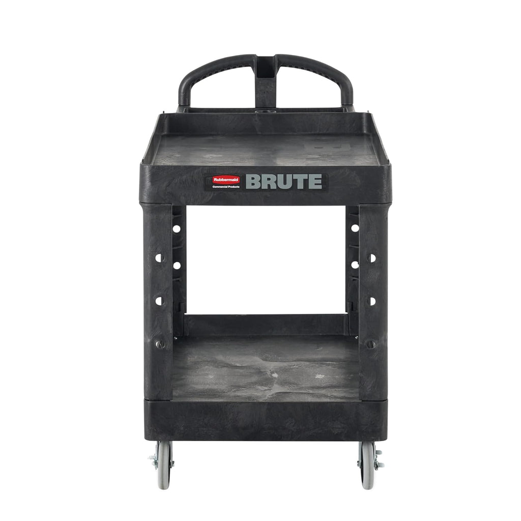Rubbermaid Commercial Products 2-Shelf Utility/Service Cart, Medium, Black, Lipped Shelves, Ergonomic Handle, 500 Lbs Capacity, forfor Warehouse/Garage/Cleaning/Manufacturing