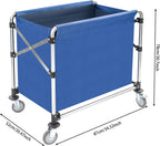 Commercial Laundry Cart with Wheels,Folding Laundry Hamper Cart,Heavy Duty Rolling Basket with Large Capacity, Sorter Trolley for Home Hotel Apartment (Blue, 34.25 * 20.47 * 30.7in)