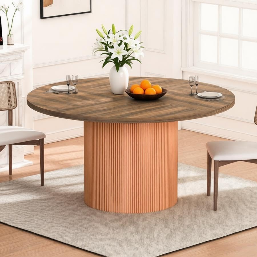 55 inch Round Dining Table for 4-6 People, Modern Farmhouse Dining Kitchen Ta...