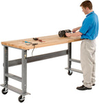 Global Industrial Mobile Adjustable Height Workbench, Maple Butcher Block Square Edge, 72" W x 30" D, Gray