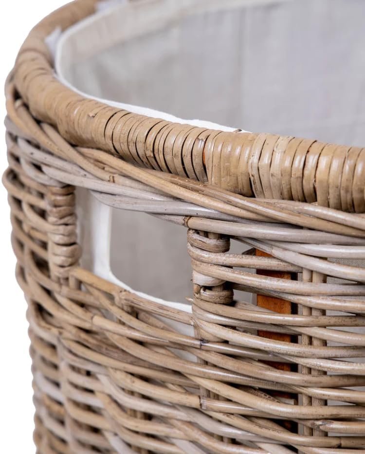 The Basket Lady Round Wicker Hamper | Wicker Laundry Hamper Nested Set of 2 Serene Grey…