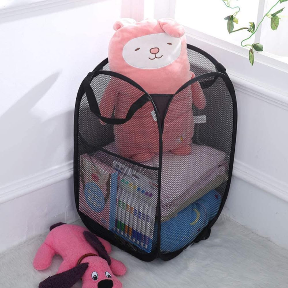 Larpur 3 Pack Pop Up Laundry Hampers, Collapsible Mesh Laundry Baskets, Portable Foldable Clothes Hampers for Dorm, Home, Bedroom, Bathroom, RV Cruise, Black